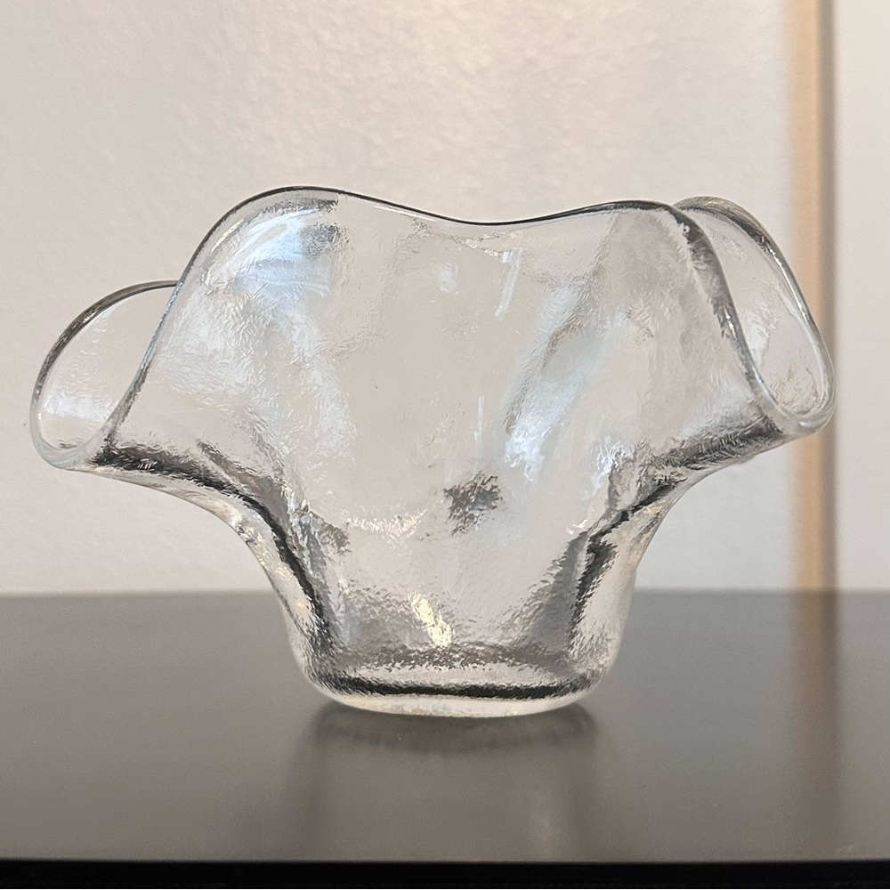IVV Italian Handblown Art Ice Glacier Glass Hankerchief Bowl Small Ruffle Rare - Picture 7 of 16